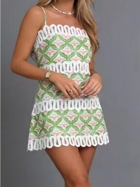 Green & Pink Lace-Trim Sundress